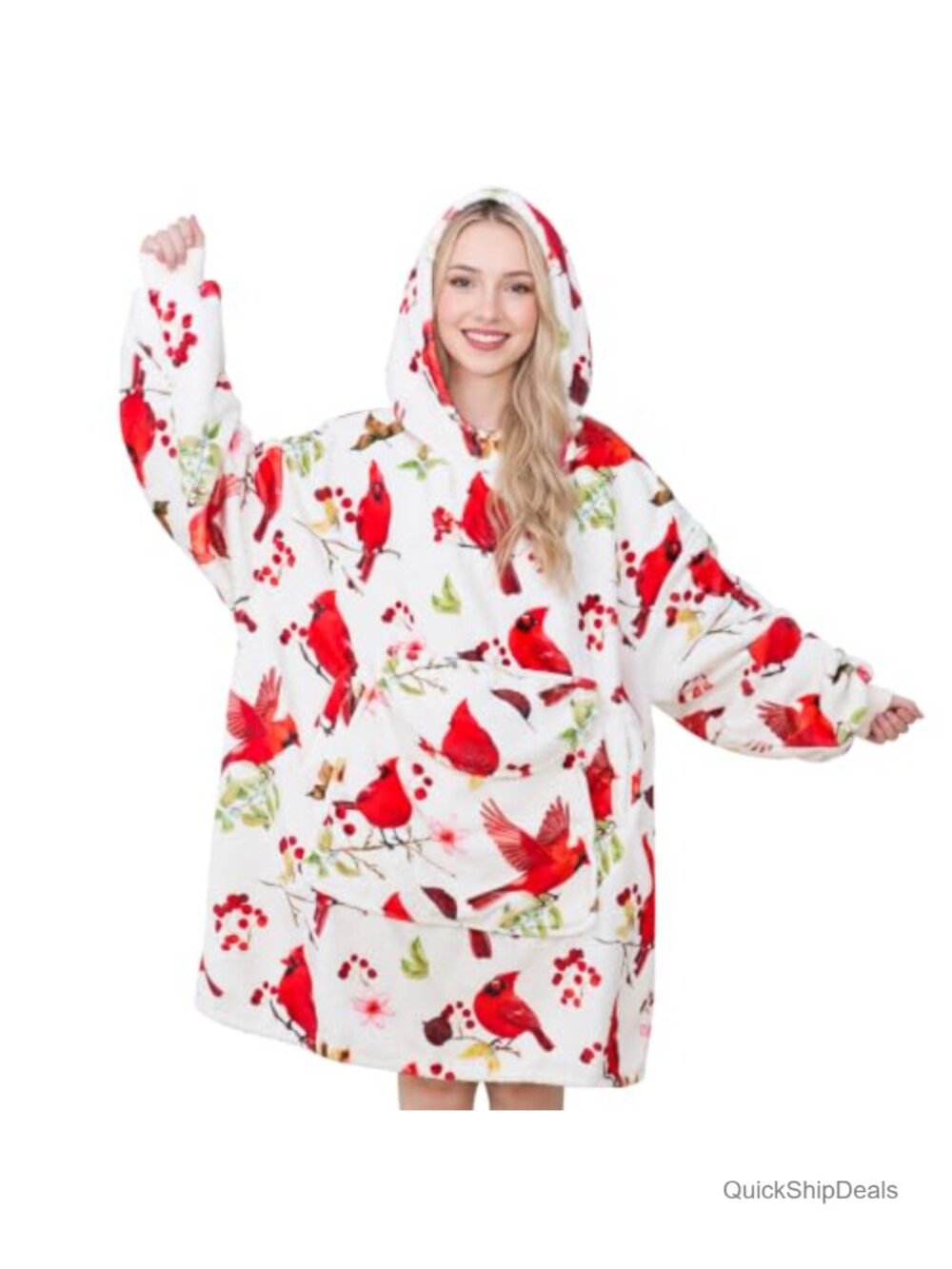Wearable Blanket Hoodie Oversized Flannel Hummingbird Print